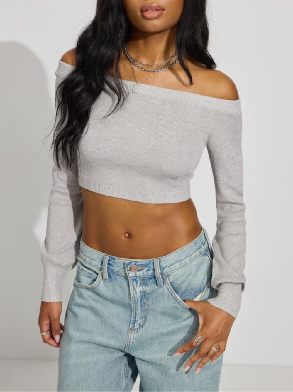 Garage Micro Off-the-Shoulder Long Sleeve Crop Top
